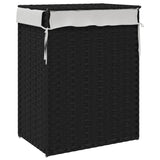Laundry Basket with Lid Black 46x33x60 cm Poly Rattan - Rear View