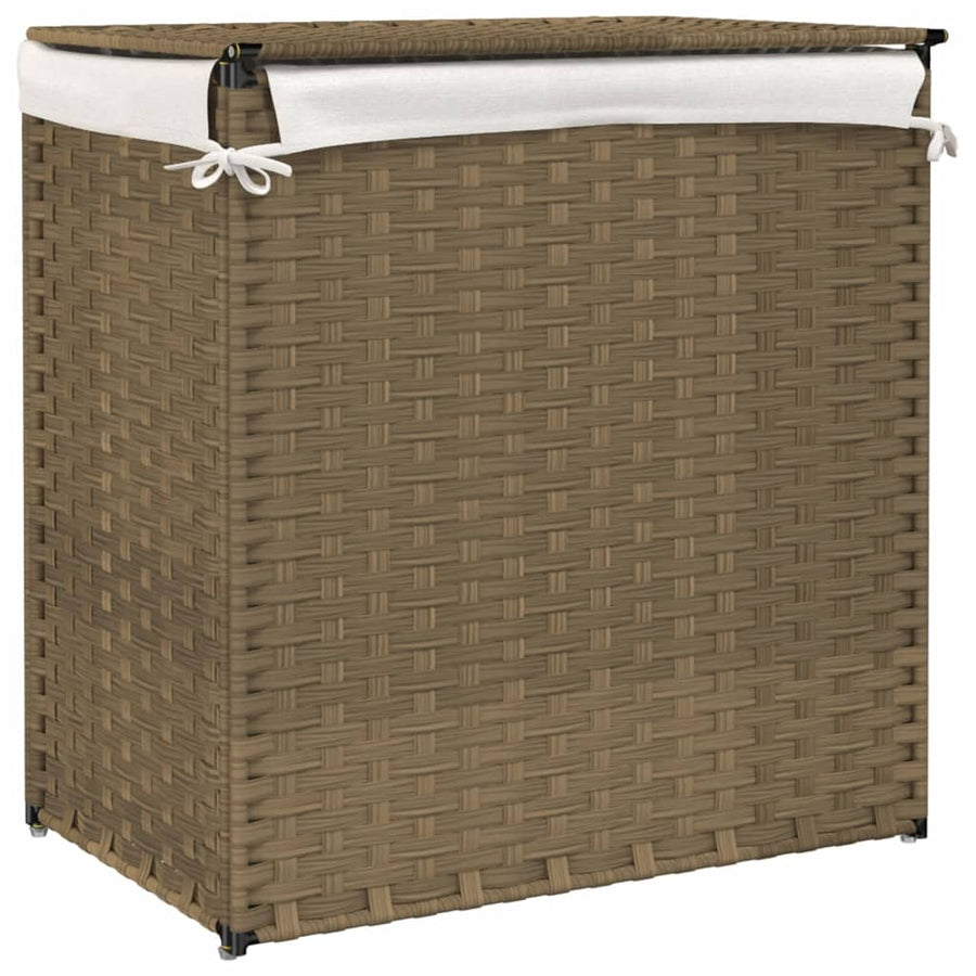 Laundry Basket with 2 Sections 53x35x57 cm Poly Rattan