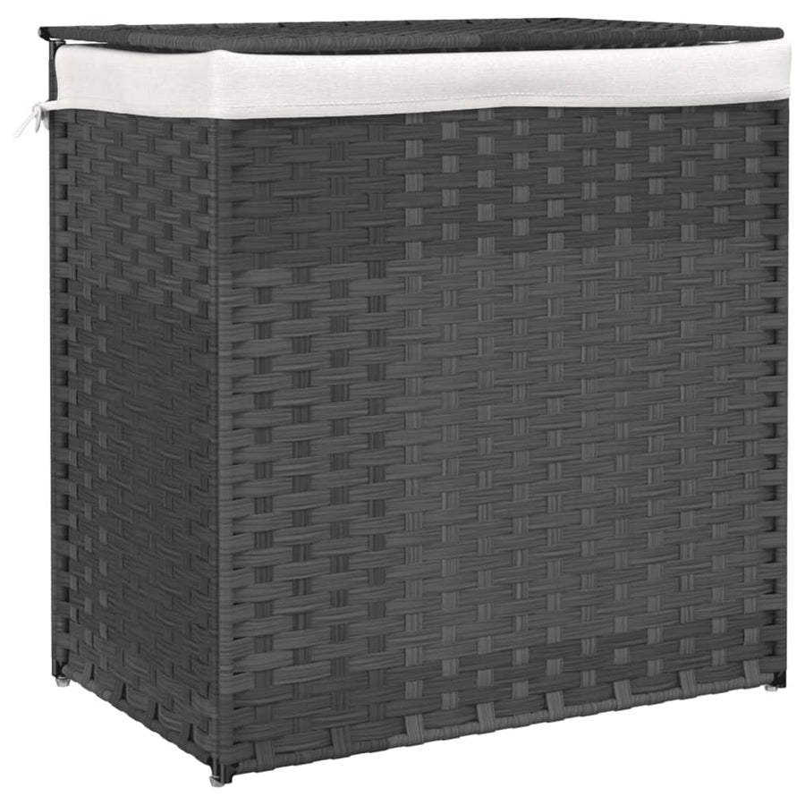 Laundry Basket with 2 Sections Grey 53x35x57 cm Poly Rattan