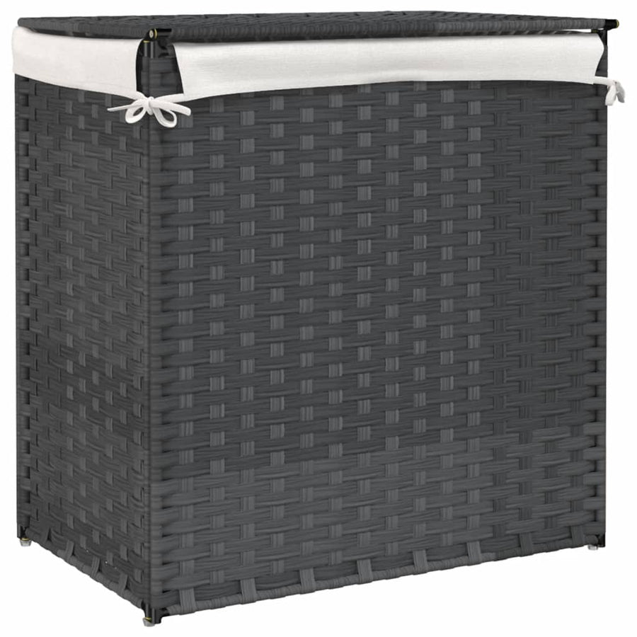 Laundry Basket with 2 Sections Grey 53x35x57 cm Poly Rattan