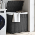 Laundry Basket with 2 Sections Grey 53x35x57 cm Poly Rattan