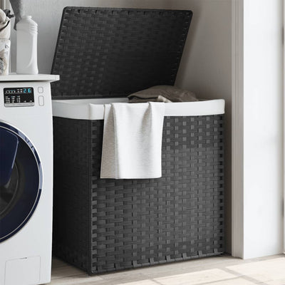 Laundry Basket with 2 Sections Grey 53x35x57 cm Poly Rattan
