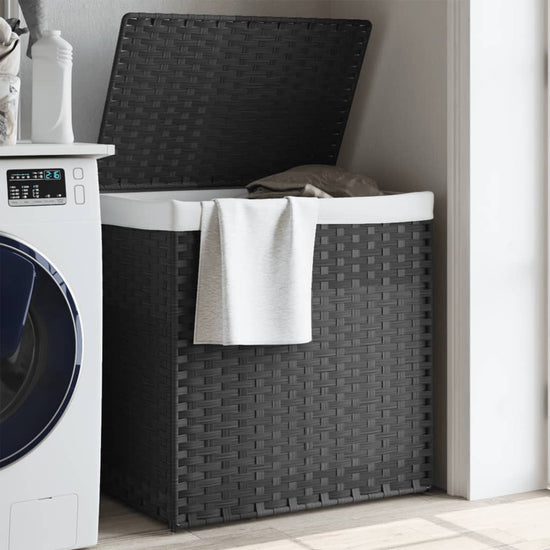 Laundry Basket with 2 Sections Grey 53x35x57 cm Poly Rattan