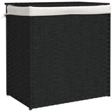 Laundry Basket with 2 Sections Black 53x35x57 cm Poly Rattan - Front View