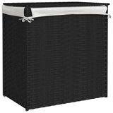 Laundry Basket with 2 Sections Black 53x35x57 cm Poly Rattan - Rear View