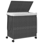 Laundry Basket with Wheels Grey 60x35x60.5 cm Rattan