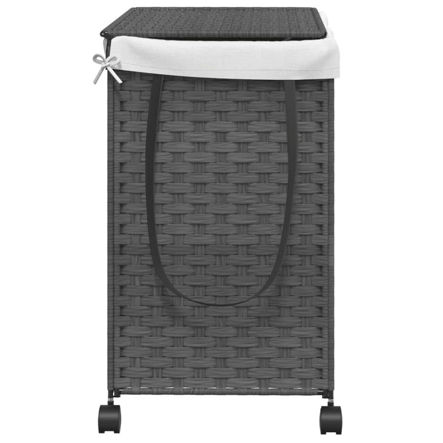 Laundry Basket with Wheels Grey 60x35x60.5 cm Rattan
