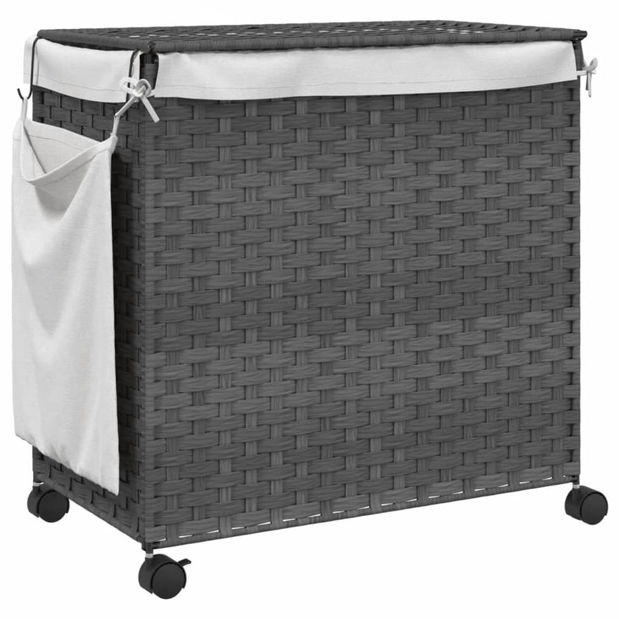Laundry Basket with Wheels Grey 60x35x60.5 cm Rattan