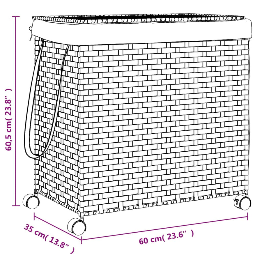 Laundry Basket with Wheels Grey 60x35x60.5 cm Rattan