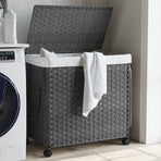 Laundry Basket with Wheels Grey 60x35x60.5 cm Rattan