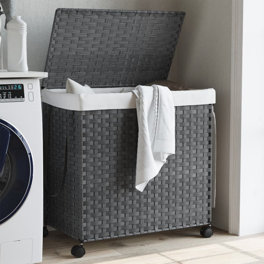 Laundry Basket with Wheels Grey 60x35x60.5 cm Rattan