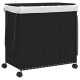 Laundry Basket with Wheels Black 60x35x60.5 cm Rattan - Front View