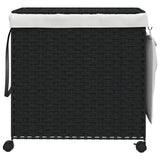 Laundry Basket with Wheels Black 60x35x60.5 cm Rattan - Side View