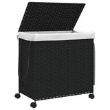 Laundry Basket with Wheels Black 60x35x60.5 cm Rattan - Top-Down View
