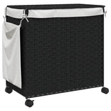Laundry Basket with Wheels Black 60x35x60.5 cm Rattan - Rear View