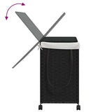 Laundry Basket with Wheels Black 60x35x60.5 cm Rattan - Close-Up Angle