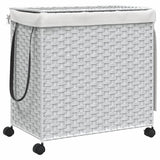 Laundry Basket with Wheels White 60x35x60.5 cm Rattan - Front View