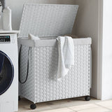 Laundry Basket with Wheels White 60x35x60.5 cm Rattan