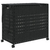 Laundry Basket with Wheels Black 66x35x60 cm Rattan - Front View