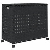 Laundry Basket with Wheels Black 66x35x60 cm Rattan - Rear View