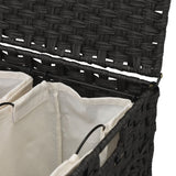 Laundry Basket with Wheels Black 66x35x60 cm Rattan - Low Angle