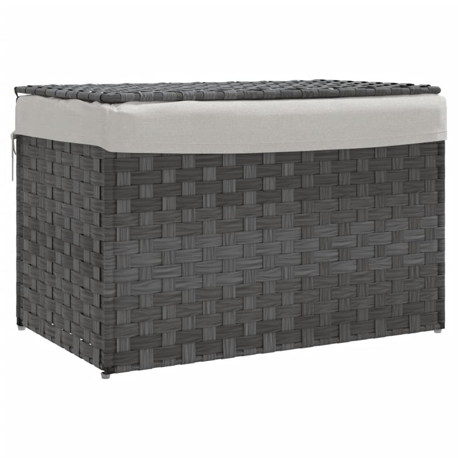 Laundry Basket with Lid Grey 55.5x35x34 cm Poly Rattan