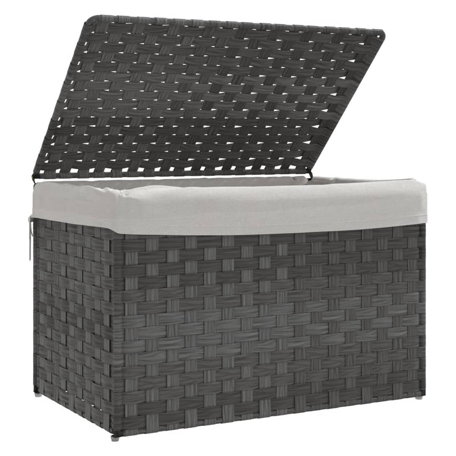 Laundry Basket with Lid Grey 55.5x35x34 cm Poly Rattan