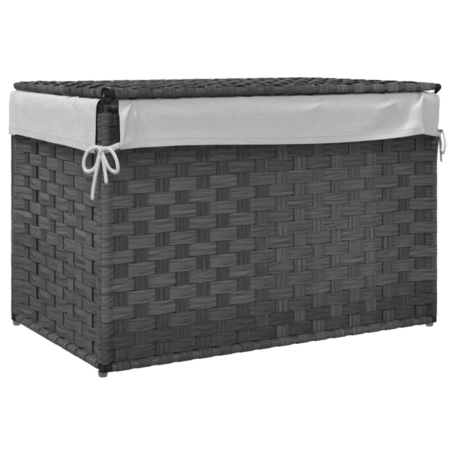 Laundry Basket with Lid Grey 55.5x35x34 cm Poly Rattan