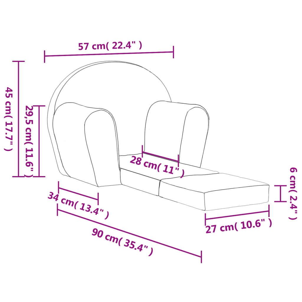 Kids' Sofa Bed Pink Soft Plush