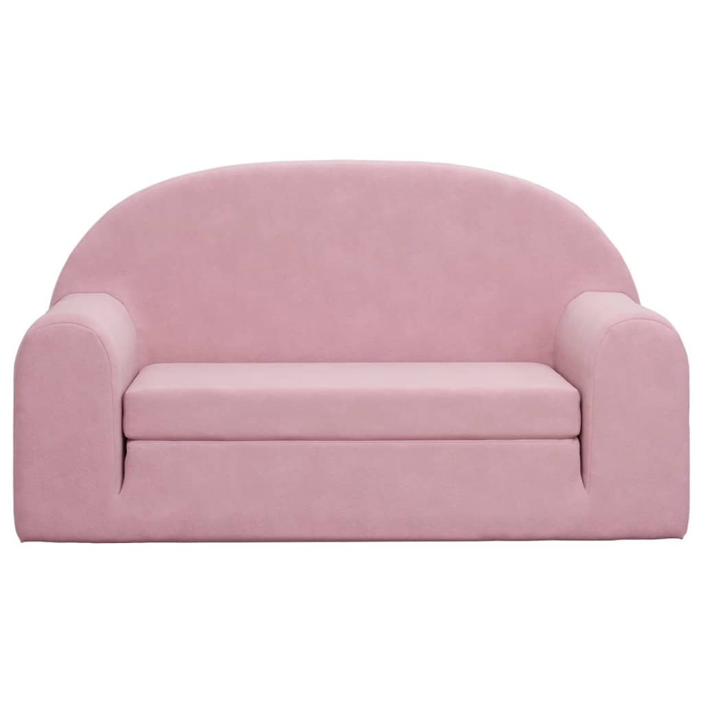 Kids' Sofa Bed 2-Seater Pink Soft Plush