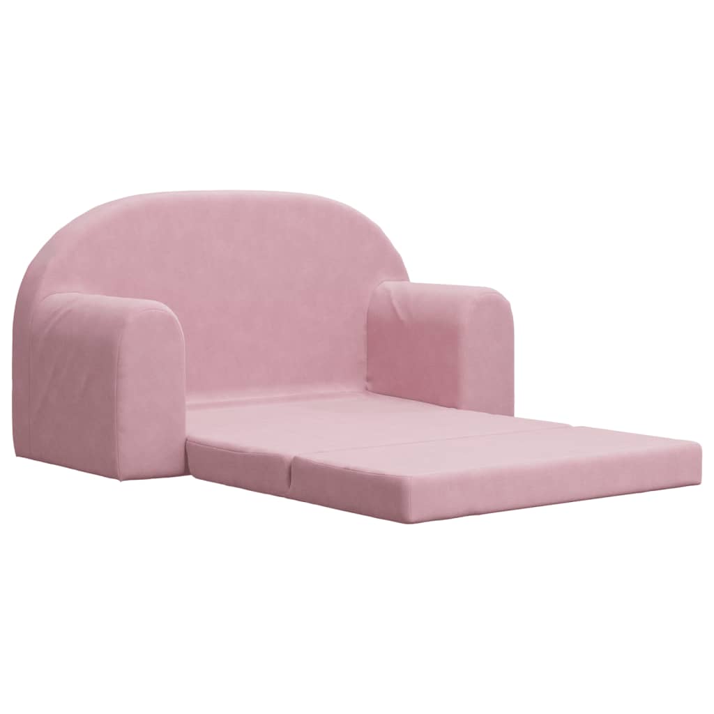 Kids' Sofa Bed 2-Seater Pink Soft Plush