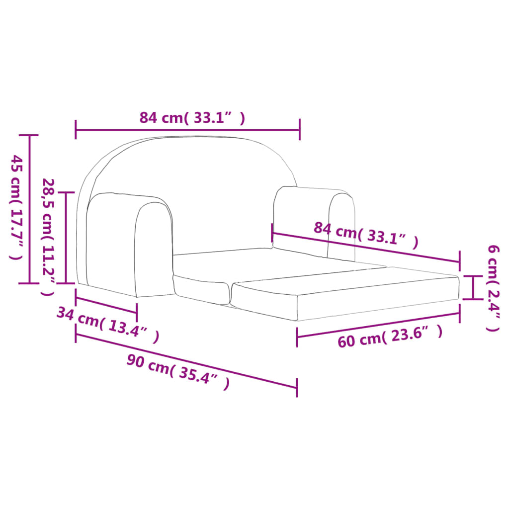 Kids' Sofa Bed 2-Seater Pink Soft Plush
