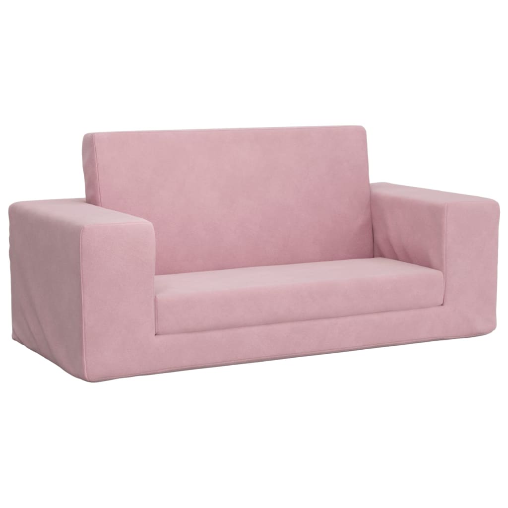 Kids' Sofa Bed 2-Seater Pink Soft Plush