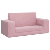 Kids' Sofa Bed 2-Seater Pink Soft Plush - Front View