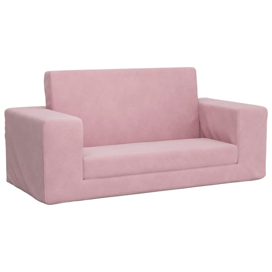 Kids'Sofa Bed 2-Seater Pink Soft Plush