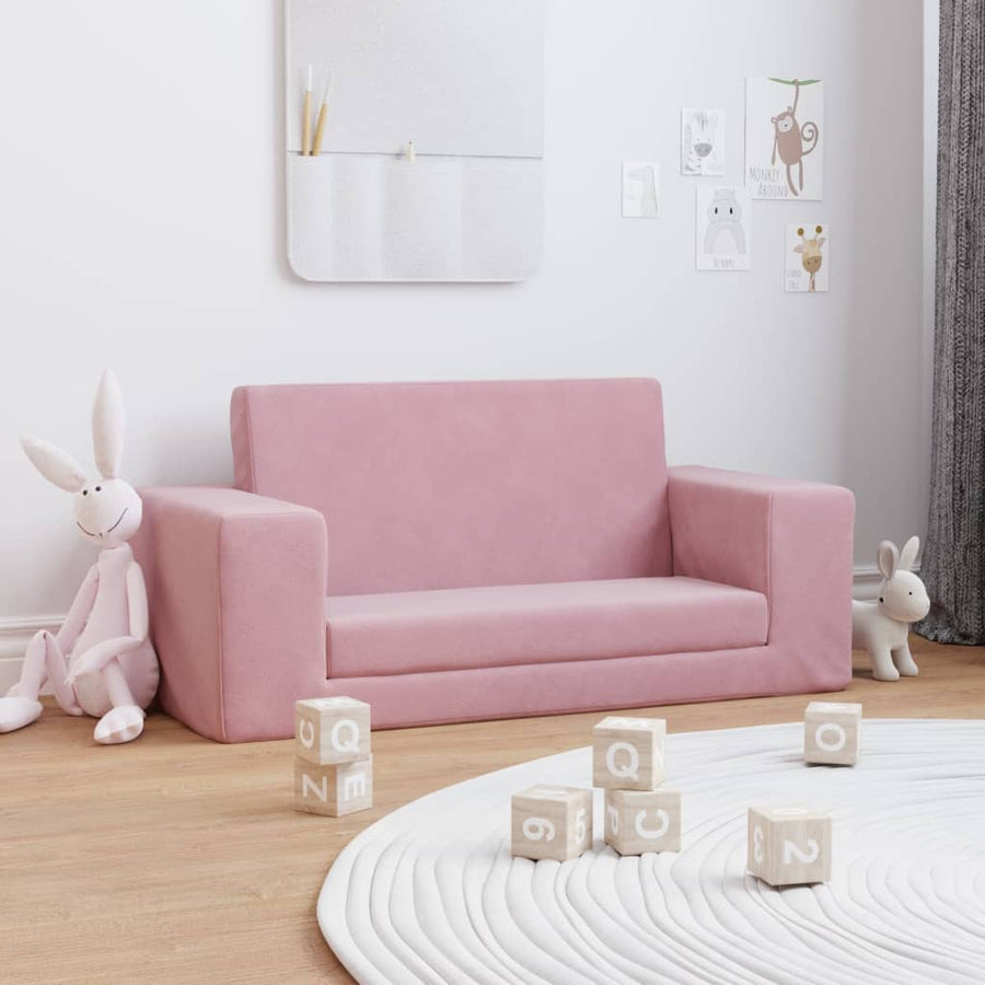 Kids'Sofa Bed 2-Seater Pink Soft Plush