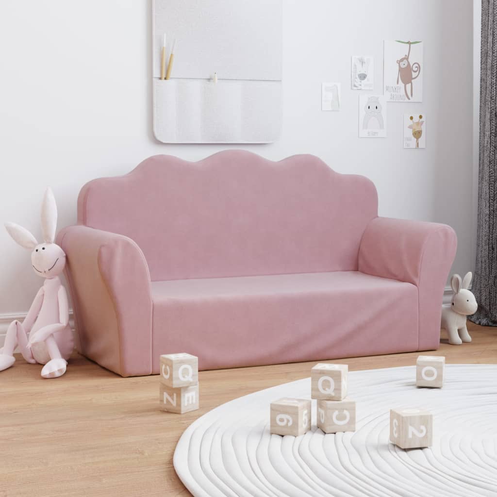 Kids' Sofa 2-Seater Pink Soft Plush