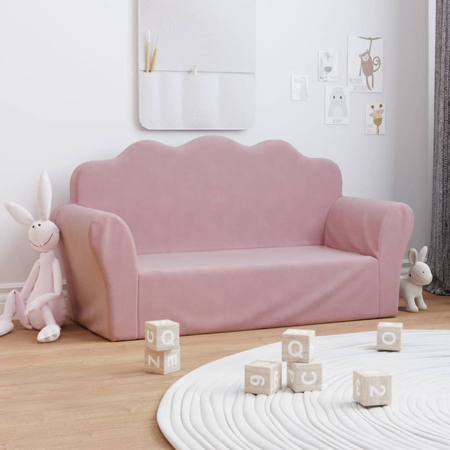Kids'Sofa 2-Seater Pink Soft Plush