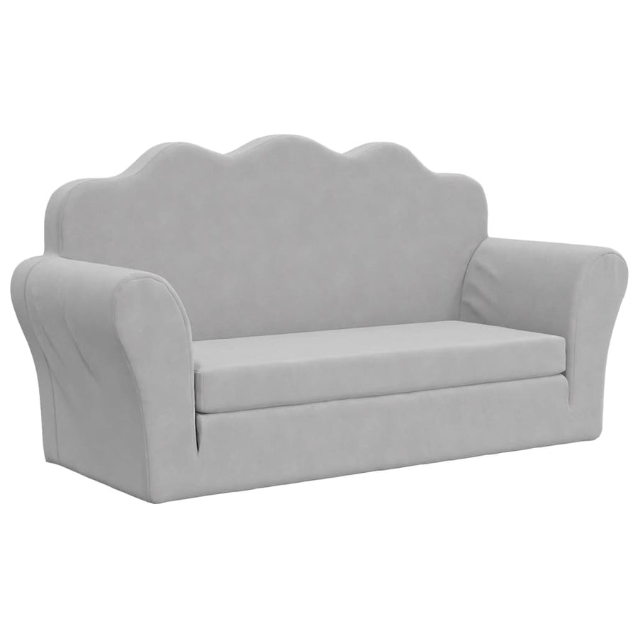 Kids'Sofa Bed 2-Seater Light Grey Soft Plush