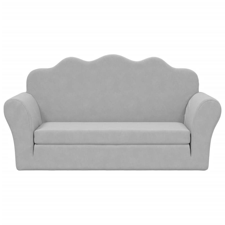 Kids'Sofa Bed 2-Seater Light Grey Soft Plush