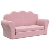 Kids' Sofa Bed 2-Seater Pink Soft Plush - Front View