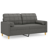 2-Seater Sofa with Throw Pillows Dark Grey 140 cm Fabric - Front View