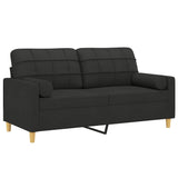 2-Seater Sofa with Throw Pillows Black 140 cm Fabric - Side View