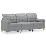 3-Seater Sofa with Throw Pillows Light Grey 180 cm Fabric - Front View