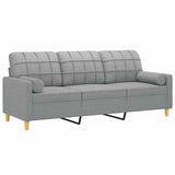 3-Seater Sofa with Throw Pillows Light Grey 180 cm Fabric - Side View