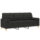 3-Seater Sofa with Throw Pillows Black 180 cm Fabric