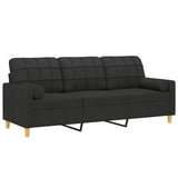 3-Seater Sofa with Throw Pillows Black 180 cm Fabric - Side View