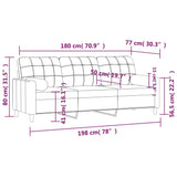 3-Seater Sofa with Throw Pillows Black 180 cm Fabric
