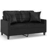 2-Seater Sofa with Throw Pillows Black 120 cm Faux Leather - Front View