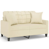 2-Seater Sofa with Throw Pillows Cream 120 cm Faux Leather